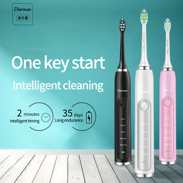 Dierman new Sonic Electric Toothbrush 2 brush heads for Adult 5 Cleaning Modes Wireless inductive Power Tooth Brush Waterproof Portable