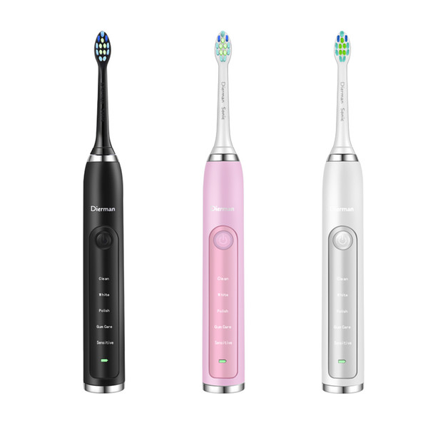 2019Dierman new Sonic Electric Toothbrush 2 brush heads for Adult 5 Cleaning Modes Wireless inductive Power Tooth Brush Waterproof Portable