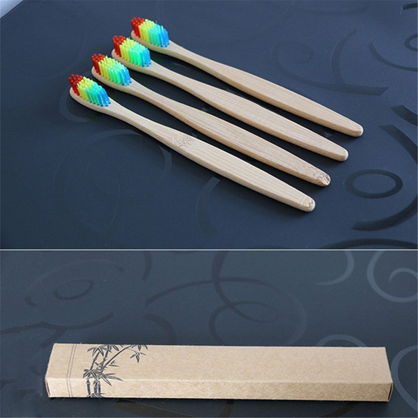 High quality Colorful Head Bamboo Toothbrush Wholesale Environment Wooden Rainbow Bamboo Toothbrush Oral Care Soft Bristle Free DHL