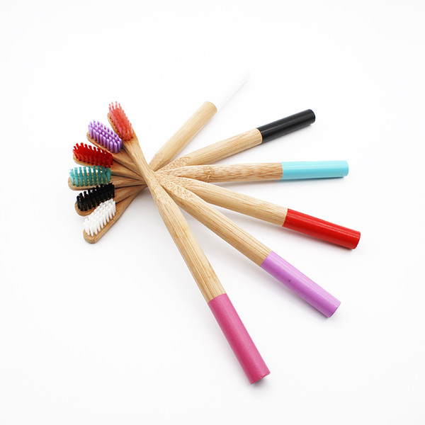 Rainbow Bamboo Toothbrush 6 Colors Round Bamboo Handle Black Bristle Adult Tandenborstel Wooden Handle Low carbon Toothbrush Custom LOGO