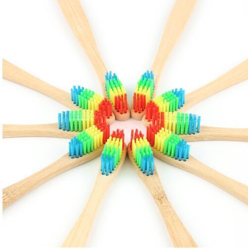 Environmental Protection Soft Rainbow Color Bristle Bamboo Wooden Handle Toothbrush Teeth Cleaning Brush Tool