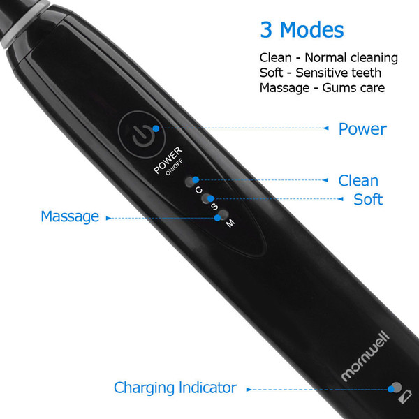 Black Rechargeable Electric Toothbrush Sonic Tooth Brush WATERPROOF +2 head