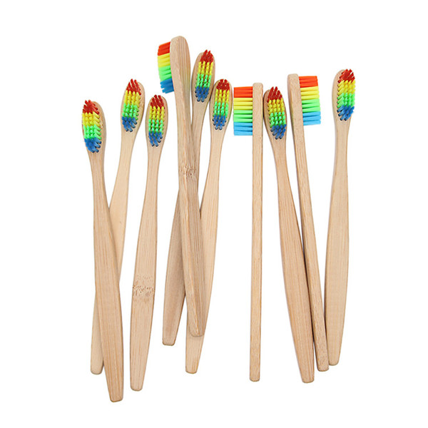 Rainbow Bamboo Toothbrushes Wood Toothbrush Bamboo Fibre Wooden Handle Tooth brush Whitening Teeth Soft Nylon Travel Home Hotel Use