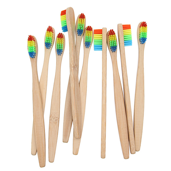 1 Set=10 Pcs Wooden Rainbow Bamboo Toothbrush Fibre Soft Oral Care Tooth Adult Cover Toothbrush Travel Teeth Whitening Free Ship