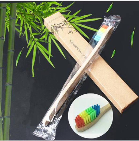 4 Colors Natural Bamboo toothbrush Environmentally Wood Toothbrush Soft Bristle Head Bamboo handle Oral Care tooth brush Rainbow Toothbrush