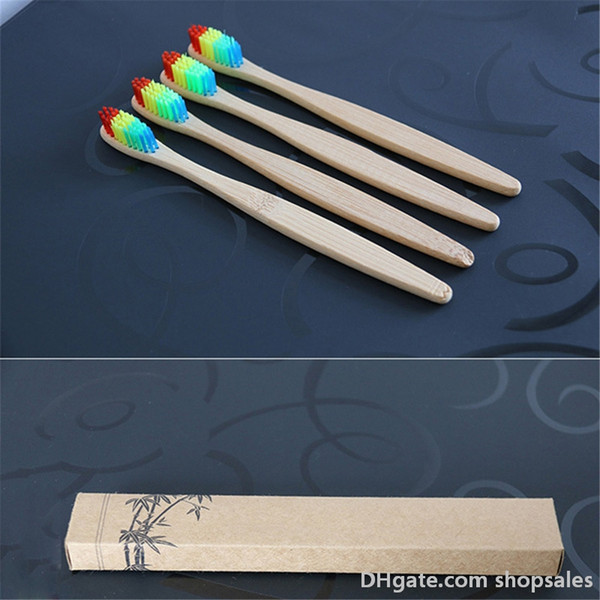 2018 Colorful Head Bamboo Toothbrush Wholesale Environment Wooden Rainbow Bamboo Toothbrush Oral Care Soft Bristle with dhl free shipping