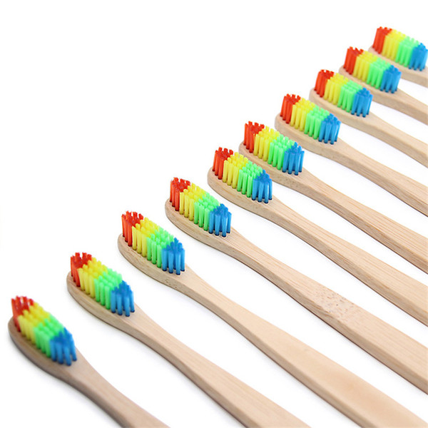 Colorful Wooden Rainbow Bamboo Toothbrush Soft Head Bristle Family Oral Care Ground Brush Your Teeth For Adults Oral Hygiene 500