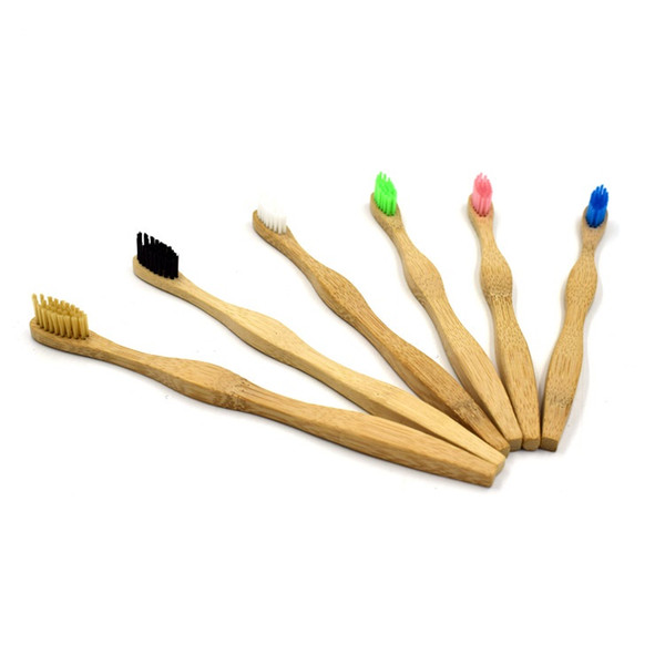 2018 New Bamboo Toothbrush 19*1.1CM Bamboo Wooden Toothbrush 6 Color Wave Brush Handle Toothbrush Care Soft Brush