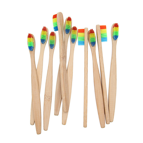 Rainbow Toothbrush Bamboo Wholesale Environment Colorful Head Bamboo Toothbrush Wooden Oral Care Soft Bristle B02