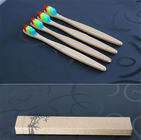 2018 Colorful Head Bamboo Toothbrush Wholesale Environment Wooden Rainbow Bamboo Toothbrush Oral Care Soft Bristle