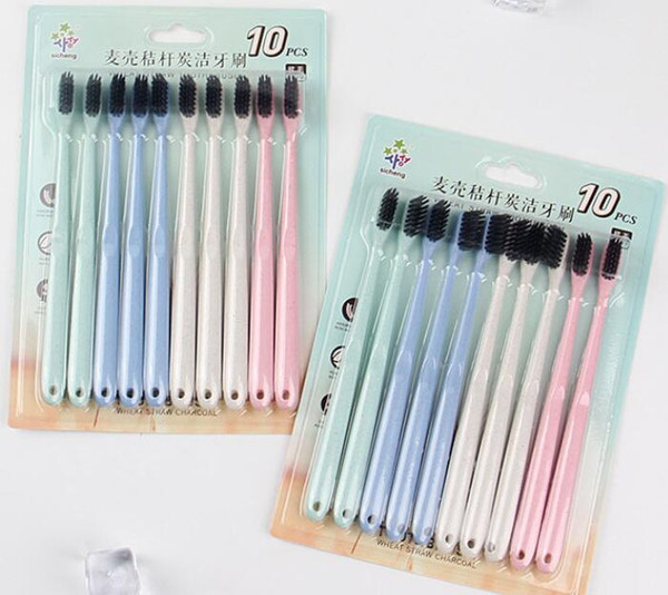 10pcs/lot Wheat Straw Toothbrush Soft Bamboo Charcoal Nano Brush Black Heads Tooth Brush Oral Care Nano-antibacterial Toothbrush new