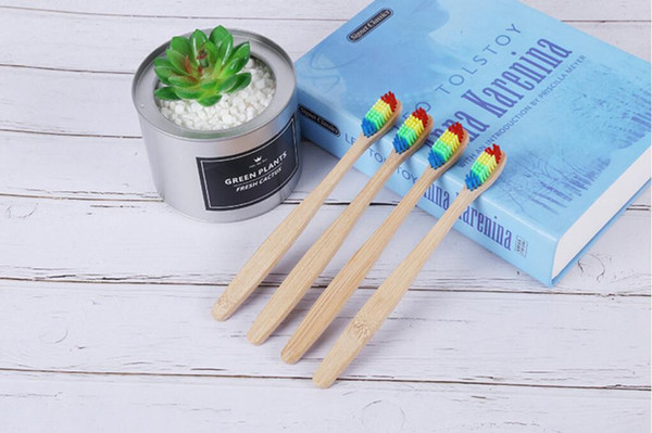 2018 Colorful Head Bamboo Toothbrush Wholesale Environment Wooden Rainbow Bamboo Toothbrush Oral Care Soft Bristle with box free ship