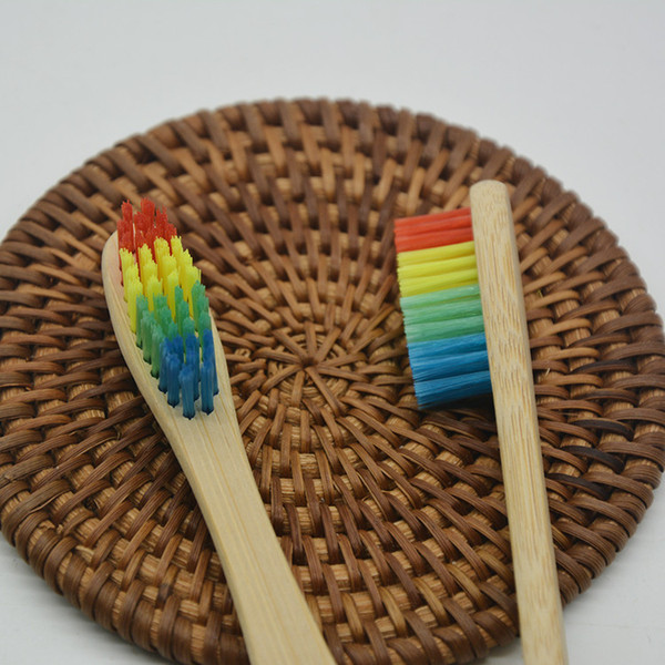 Colorful Head Bamboo Toothbrush Wholesale Environment Wooden Rainbow Bamboo Toothbrush Oral Care Soft Bristle