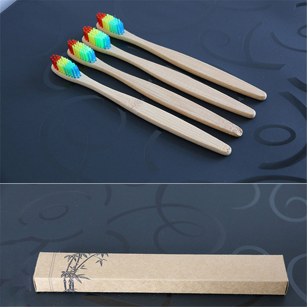 Colorful Head Bamboo Toothbrush Child toothbrush Adults Environment Wooden Rainbow Bamboo Toothbrush Oral Care Soft Bristle 1 piece DHL ship