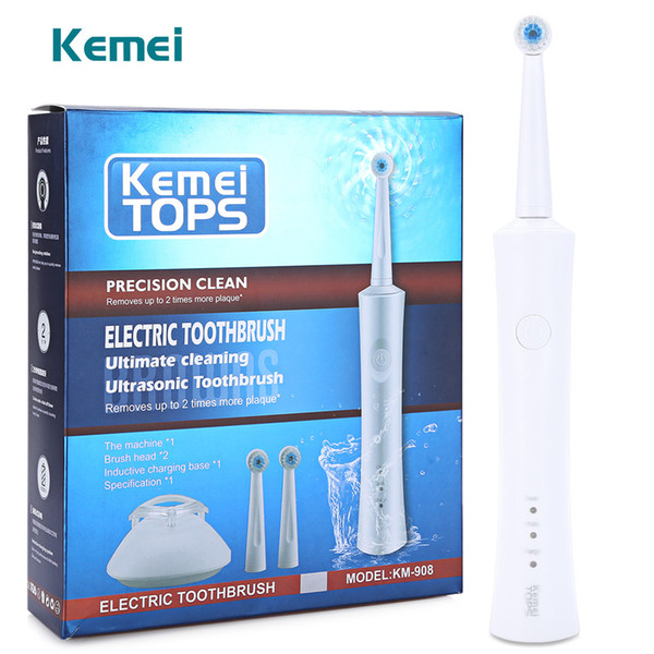 Kemei KM-908 Waterproof Rechargeable Electric Toothbrush with 2 Heads Oral Hygiene Dental Care for Kids Adults