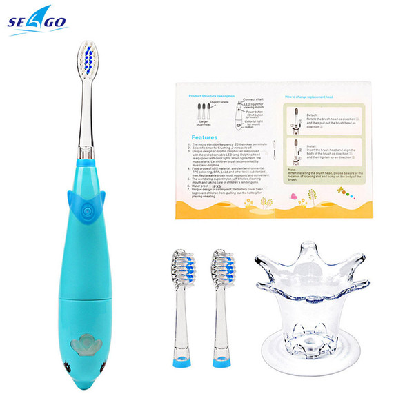 tooth brush Hot Ultrasonic Electric Toothbrush Cartoon Dolphin children Tooth brushes With 2 Replaceable Brush Heads escova de dente eletric