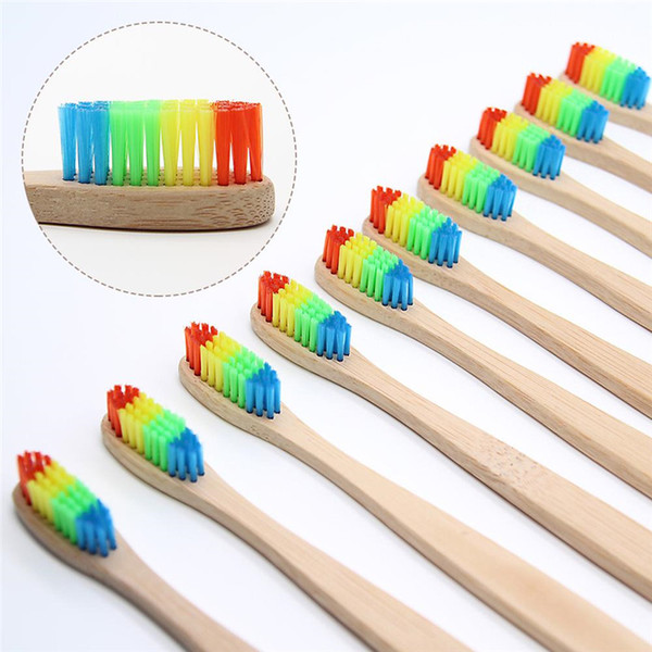 Specifically for cross-border Colorful Bamboo Toothbrush Novelty Rainbow Wood Teeth Brush soft-bristle Bamboo Fibre Wooden Handle E0020