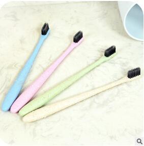 4 Colores Wheat Straw Toothbrush Threadlet Pappus Portable Travel Bamboo Charcoal Head Oral Hygiene Care Free-shipping