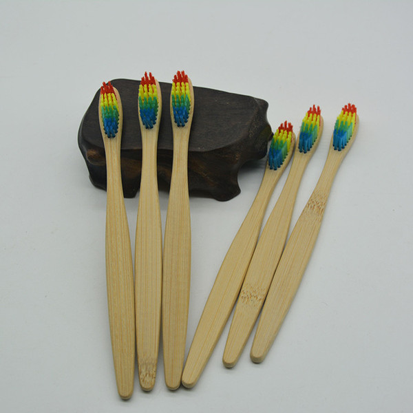 Dropshipping Colorful Head Bamboo Toothbrush Wholesale Environment Wooden Rainbow Bamboo Toothbrush Oral Care Soft Bristle