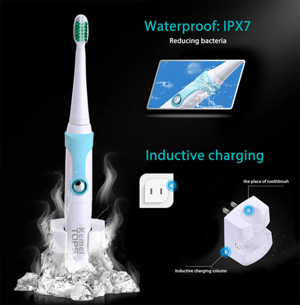 Kemei 30000/Min Ultrasonic Waterproof Rechargeable Electric Toothbrush with 3 Heads Oral Hygiene Dental Care for Kids Adults