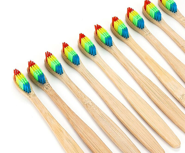 2018 Colorful Head Bamboo Toothbrush Wholesale Environment Wooden Rainbow Bamboo Toothbrush Oral Care Soft Bristle Free DHL