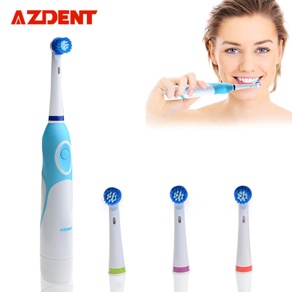 AZDENT Rotating Electric Toothbrush Battery Operated with 4 Brush Heads Oral Hygiene Health Products No Rechargeable Tooth Brush D19011606