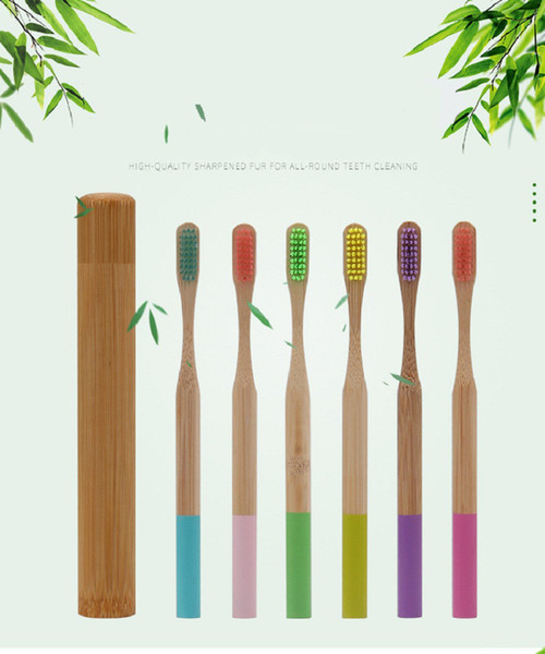 2019 New Bamboo Tube Eco Friendly Natural Round handle Bamboo Toothbrush Travel Case Soft Head Teeth Brush