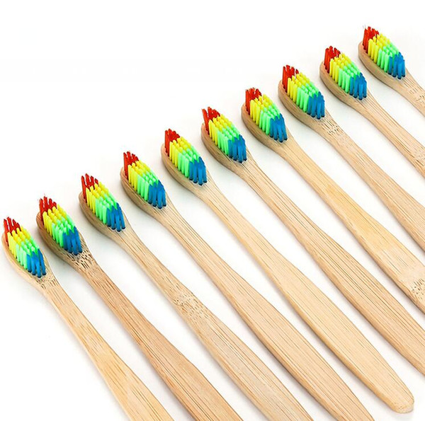 Colorful Head Bamboo Toothbrush Natural Environment Rainbow Bamboo Toothbrushes Oral Care Soft Bristle hotel home Bath Supplies GGA1873