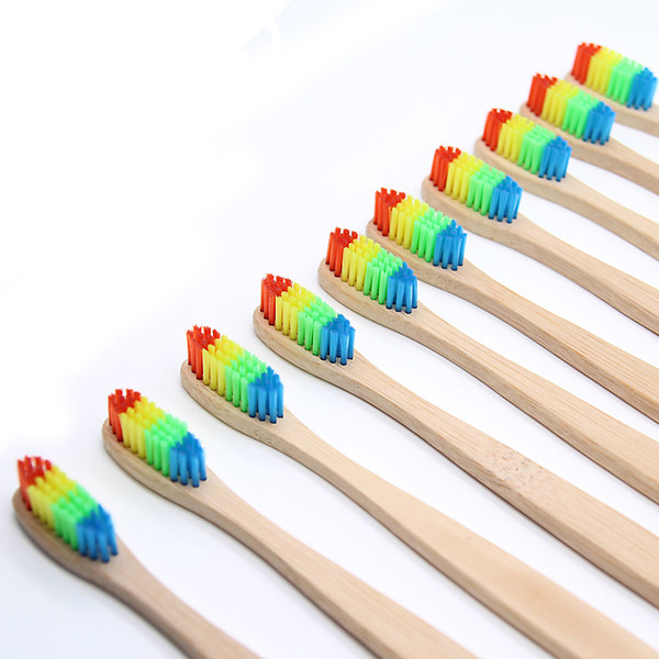 1000pcs Colorful Head Bamboo Toothbrush Wholesale Environment Wooden Rainbow Bamboo Toothbrush Oral Care Soft Bristle