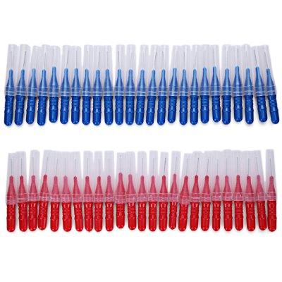 50pcs Mulit-size Tooth Flossing Head Oral Hygiene Cleaner Interdental Brush Toothpick Blue 2.5mm & red 3mm Two different sizes