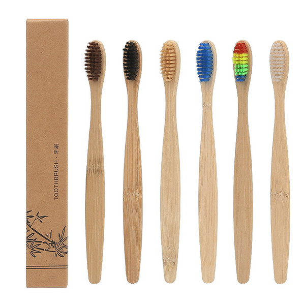 Natural Bamboo Handle Toothbrush Rainbow Colorful Whitening Soft Bristles Bamboo Toothbrush Eco-friendly Oral Care