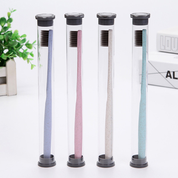 Wheat straw bamboo charcoal toothbrush adult quality fuzz wheat toothbrush portable round tube toothbrush oral hygiene