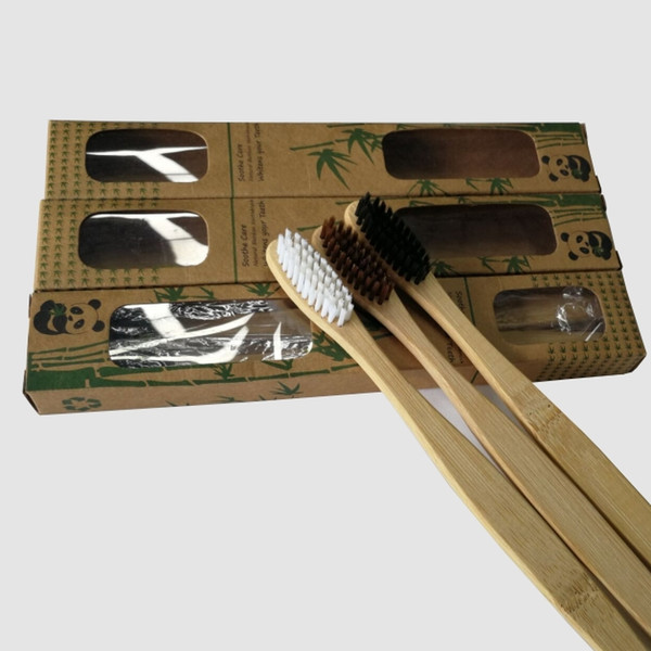 New 2pcs natural bamboo toothbrush DuPont soft brush head High quality bamboo handle Can be customized 4 colors.