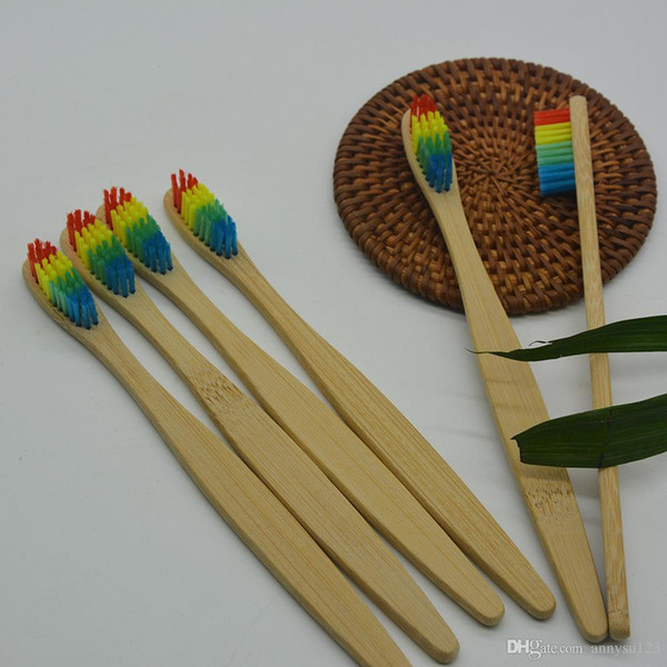 Colorful Head Bamboo Toothbrush Wholesale Environment Wooden Rainbow Bamboo Toothbrush Oral Care Soft Bristle