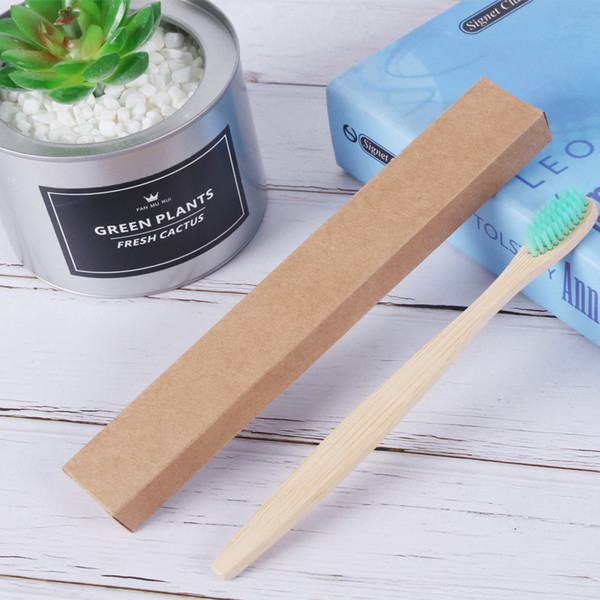 Natural Bamboo Handle Toothbrush Colorful Soft Bristles Toothbrush Eco-friendly Oral Care Kraft Paper Box Package W9942