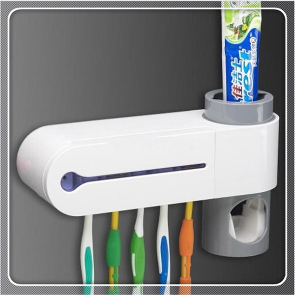 2018 Wholesale- 220V Uv toothbrush Cleaner Sanitizer sterilizer holder + Automatic Toothpaste Dispenser Free shipping