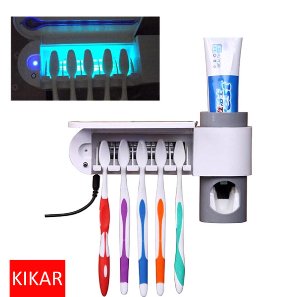 UV Toothbrush Storage Rack Toothpaste Dispenser Stand Squeezer Extract UVC Germicidal Sanitizer Light Germ Ultra Violet Holder Anti Bacteria