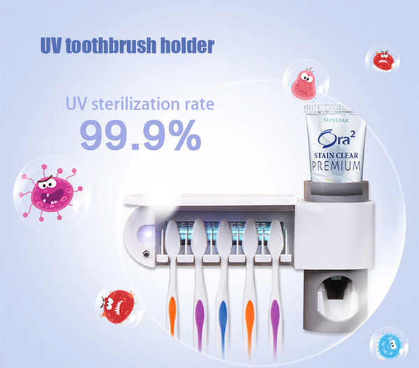 2 in 1 UV Light Ultraviolet Toothbrush Sterilizer Toothbrush Holder Automatic Toothpaste Squeezers Dispenser Home Bathroom Set