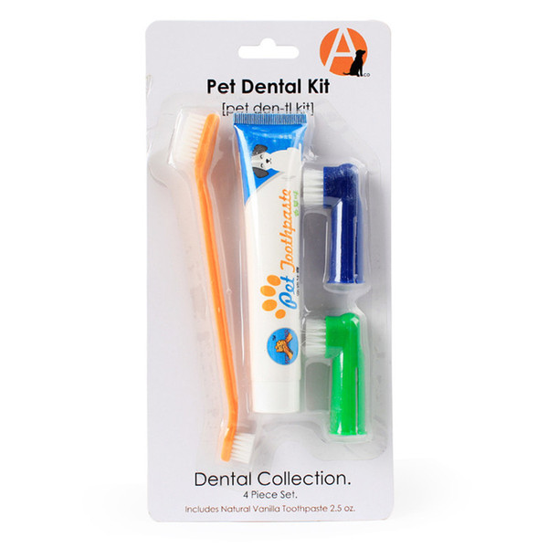 Hot Dog Oral Care Dogs Toothbrush Dog Toothpaste Set Pet Dental Kit 4 pcs a set wholesale free shipping