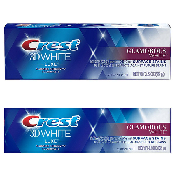 2 Crest 3D White Luxe Glamorous White Vibrant Mint Toothpaste With 4 Luxe Pulsar Toothbrush Whitening Teeth Kit