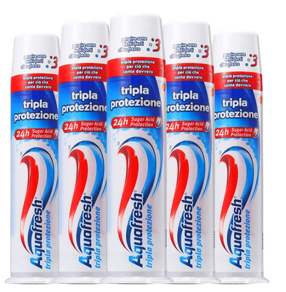 0319 Italian imported Aquafresh vacuum pressed three-color toothpaste whitening and removing tooth stains and refreshing breath