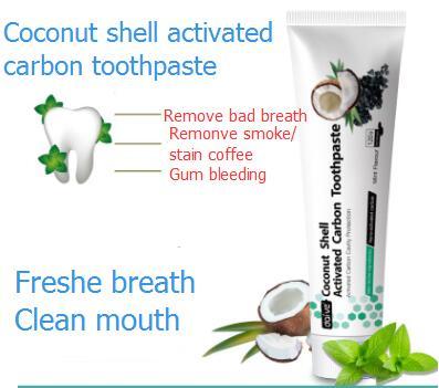 120g Coconut shell activated carboon toothpaste remove the bad breath smoke stain coffee gum bleeding fresh breath clean mouth