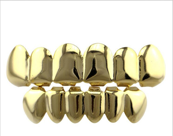 Hot - haired gold - plated glossy flat teeth Hip Hop teeth hiphop teeth grillz