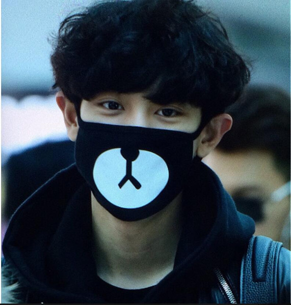 Fashion Black Anti-Dust Cotton Cute Bear Mouth Mask Kpop For EXO Chanyeol Chan yeol Style Lucky Bear Black Mouth Mask