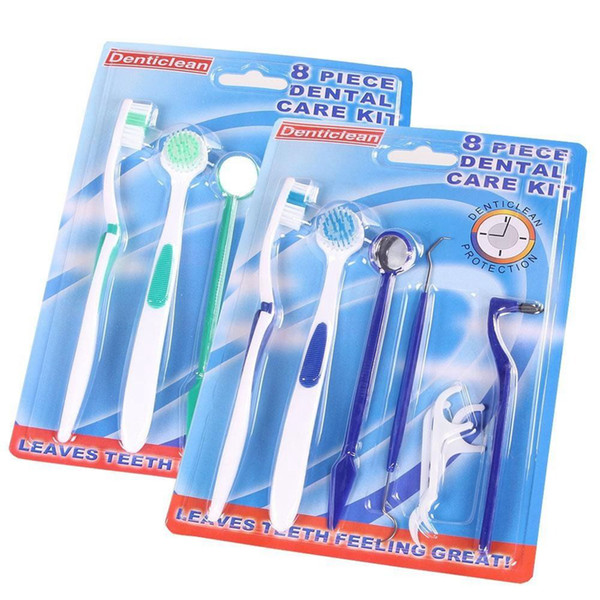 Oral Cleaning Care Tool Set Dental Care Kit Toothbrush Dental Floss Clean Teeth Cleaning Kit 8pcs/set RRA633