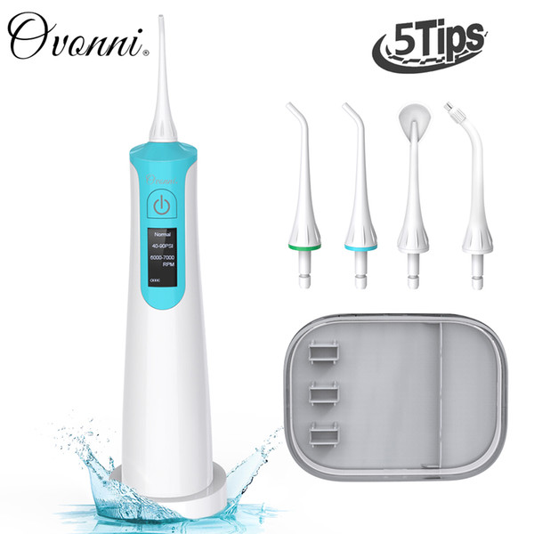 Ovonni Portable Oral Irrigator Rechargeable Water Flosser Cordless Charging 3 Modes with LCD Display IPX7 Waterproof 145ML 5Jets C18112601