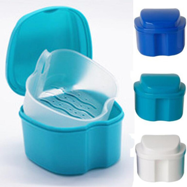 Denture Bath Box Case Dental False Teeth Storage Cleaning Container Storage Box with Hanging Net KKA5687