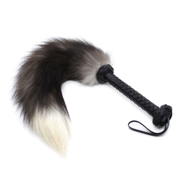 52CM Sex Bondage PU Leather Fox tail Flirt Toys black Lash Red Handle Sex Toys For Couple Adult Game Sexy Whip