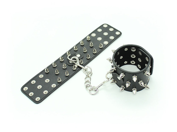 Faux Leather Sex Bondage Punk Spiked Wrist Hands or Legs Ankle cuffs Adult Kinky Restraint Toys Black