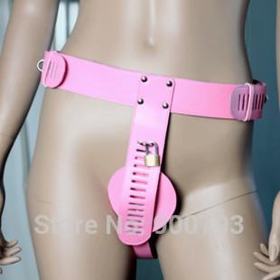 Hot Faux/PU Leather Women's Bondage Fetish Chastity Belt Device with Locks Female Restraints Underwear Pink